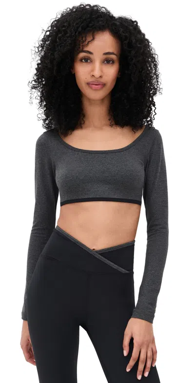 Strut This The City Crop Shirt Charcoal Heather/black In Gray