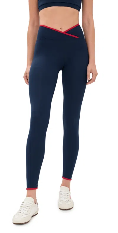 Strut This The Rae Ankle Leggings Navy/red In Blue