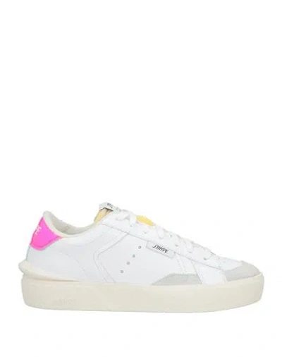 Strype Woman Sneakers White Size 8 Leather, Textile Fibers