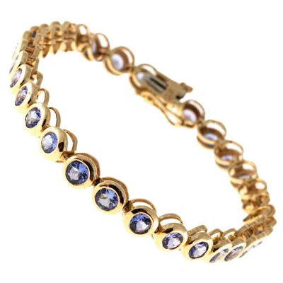 Pre-owned Sts 4.00 Carat Bezel Set Round Tanzanite Gold Bracelet In Multi