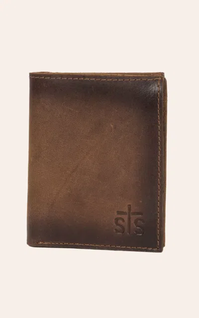 Sts Ranchwear Foreman Collection Men's Distressed Brown Leather Hidden Cash Tri-fold Wallet
