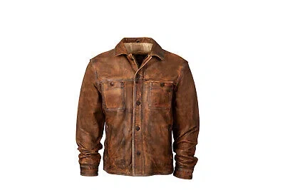 Pre-owned Sts Ranchwear Mens Jesse James Dark Toffee Brown Leather Leather Jacket