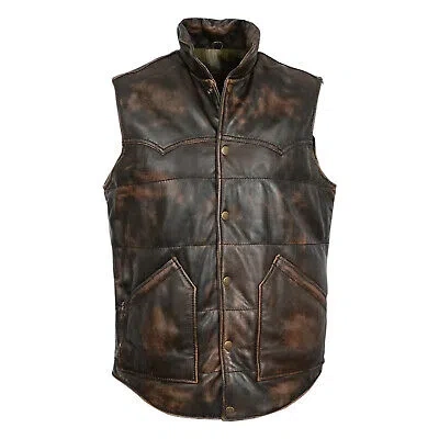 Pre-owned Sts Ranchwear Mens The Gravelly Brown Leather Leather Vest