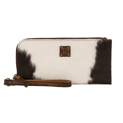 Sts Ranchwear Women's Classic Cowhide Clutch Bag In White Dark Brown
