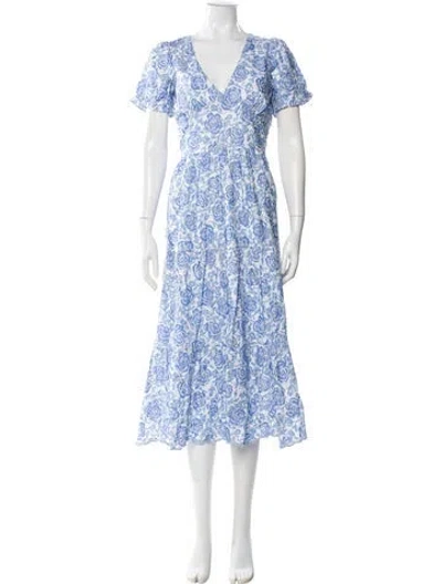 Pre-owned Sts Sail To Sable Floral Print Long Dress In Blue