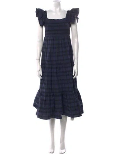Pre-owned Sts Sail To Sable Plaid Print Midi Length Dress W/ Tags In Blue