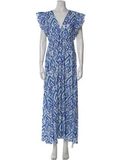 Pre-owned Sts Sail To Sable Printed Long Dress In Blue