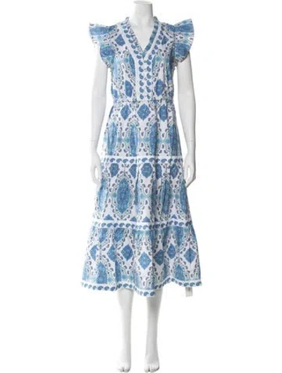 Pre-owned Sts Sail To Sable Printed Midi Length Dress W/ Tags In Blue