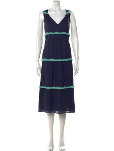 Pre-owned Sts Sail To Sable V-neck Midi Length Dress In Blue