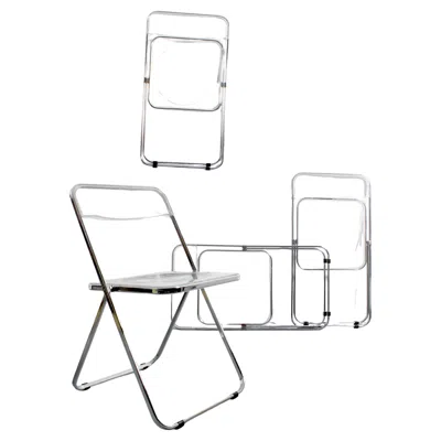 Pre-owned Stua Set Of 4 Folding Chairs With Chromed Steel Frame, Transparent Pmma Backrest In Gray