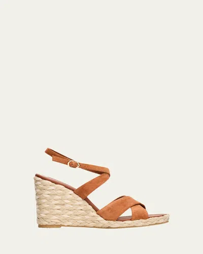 Stuart Weitzman 100mm Alyssa Suede Espadrille Wedge Sandals In Brown