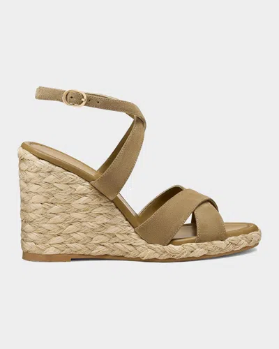 Stuart Weitzman 100mm Alyssa Suede Espadrille Wedge Sandals In Green