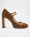 Stuart Weitzman 100mm Babette Patent Leather Platform Mary Jane Pumps In Brown
