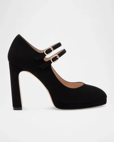 Stuart Weitzman 100mm Babette Suede Platform Mary Janes In Black