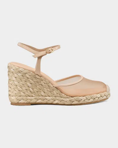 Stuart Weitzman 100mm Bareitall Mesh Espadrille Wedge Sandals In Pink