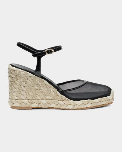 Stuart Weitzman 100mm Bareitall Mesh Espadrille Wedge Sandals In Black