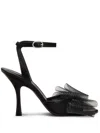 Stuart Weitzman Blushing Bow Mesh Ankle-strap Sandals In Schwarz