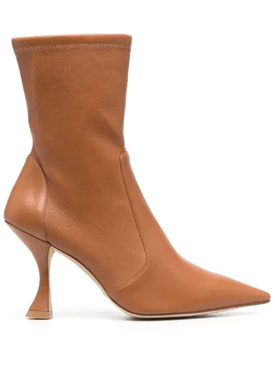 Stuart Weitzman 100mm Heeled Leather Boots In Brown
