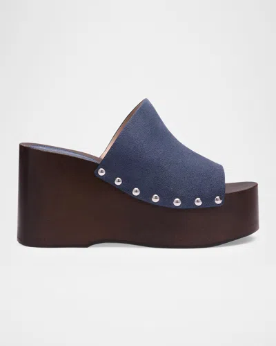 Stuart Weitzman 100mm Kate Suede Platform Clogs In Stormy Blu