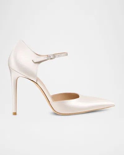 Stuart Weitzman 100mm Kensington Satin Pointed-toe Pumps In Brown