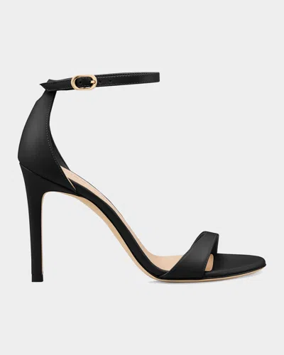 Stuart Weitzman 100mm Nudist Ii Leather Ankle-strap Sandals In Black
