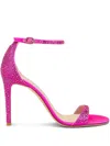 Stuart Weitzman Nudist Shine Sandals In Fuxia Satin In Pink