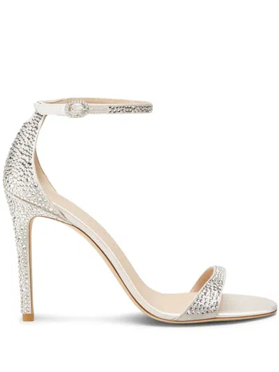 Stuart Weitzman 100mm Nudist Shine Sandals In Silver
