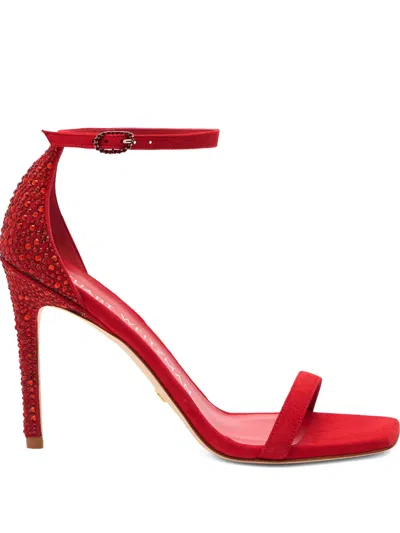 STUART WEITZMAN 100MM NUDISTCURVE ROYALE CRYSTAL-PEARL-EMBELLISHED HEELED SANDALS