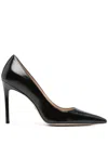 Stuart Weitzman Pointed Toe Stiletto Heel Pumps In Patent Leather In Black