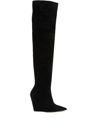 STUART WEITZMAN 100MM SALOON WEDGE POINTED-TOE OVER-THE-KNEE BOOTS
