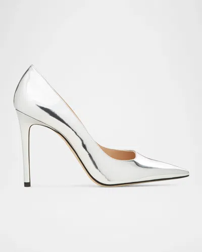 Stuart Weitzman 100mm Stuart Power Patent Leather Pumps In Silver
