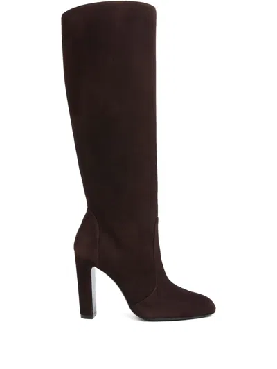 Stuart Weitzman 100mm Vida Block Heel Knee-high Boots In Brown