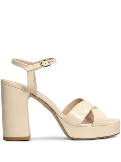 Stuart Weitzman Dayna Platform Sandals In Beige Patent Leather In Neutral