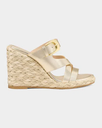 Stuart Weitzman 105mm Sai Metallic Leather Espadrille Wedges In Gold