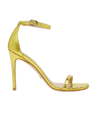 Stuart Weitzman 105mm Snakeskin Leather Sandals In Yellow