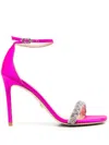 Stuart Weitzman Satin Strappy Sandals With Embellished Ankle Strap In Pink