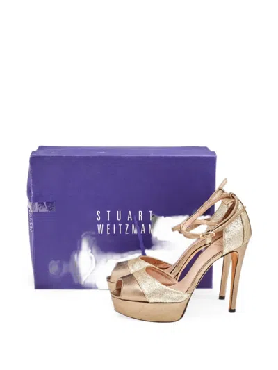 Pre-owned Stuart Weitzman 120mm Platform Heeled Sandals In Gold