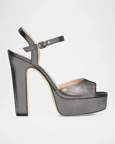 Stuart Weitzman 125mm Reade Leather Noir Platform Sandals In Silver