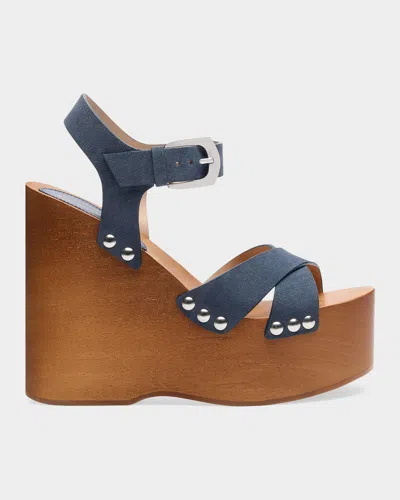 Stuart Weitzman 130mm Kate Suede Clog Sandals In Stormy Blu