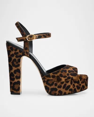 Stuart Weitzman 130mm Reade Leopard-printed Calf Hair Platform Sandals In Brown