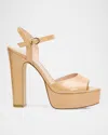 Stuart Weitzman 130mm Reade Patent Leather Platform Sandals In Animal Print