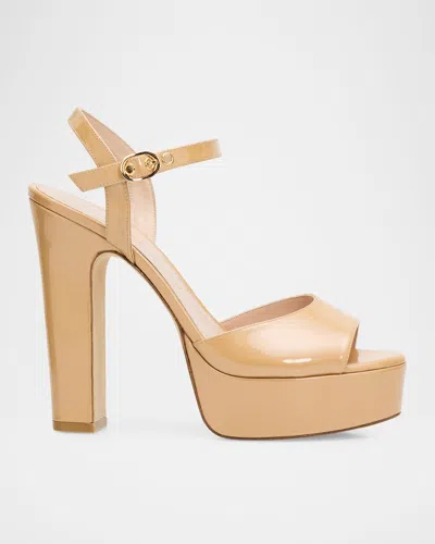 Stuart Weitzman 130mm Reade Patent Leather Platform Sandals In Animal Print