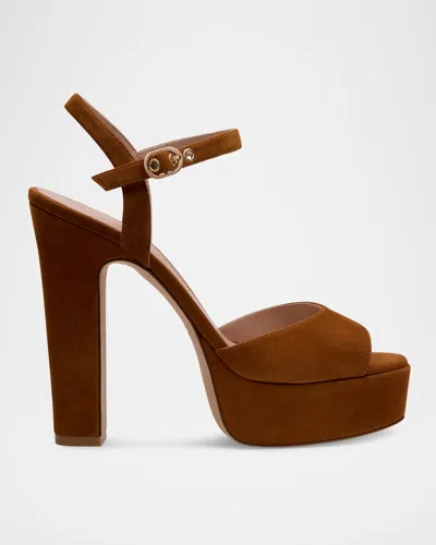 Stuart Weitzman 130mm Reade Suede Platform Sandals In Burgundy