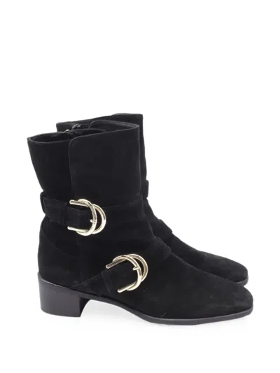 Pre-owned Stuart Weitzman 2010s Britain Buckle Ankle Boots In Black