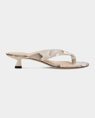Stuart Weitzman 33mm Rio Snakeskin-print Leather Kitten-heel Thong Sandals In White