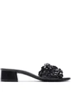 Stuart Weitzman Meadow Leather Flower Sandals In Black