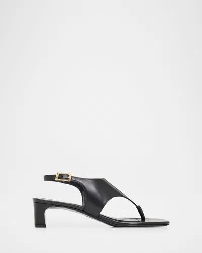 Stuart Weitzman 40mm Baby Babette Leather Thong Sandals In Black
