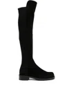 Stuart Weitzman Suede And Fabric Knee-high Block Heel Boots In Black