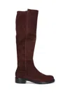 Stuart Weitzman Suede Knee-high Ankle Boots With Block Heel In Brown