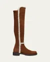 Stuart Weitzman 5050 Bold Suede Shearling Knee Boots In Deep Coffee/nat/deep Coffee